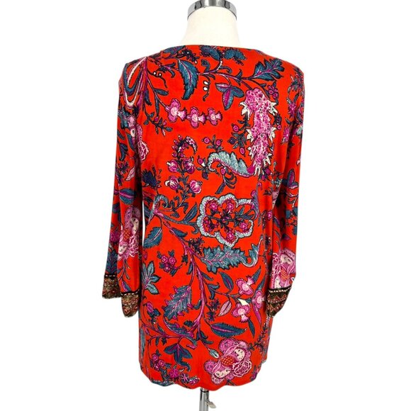 Soft Surroundings Embroidered Sequin Tunic Top Red Orange Floral Size Large - Picture 10 of 12